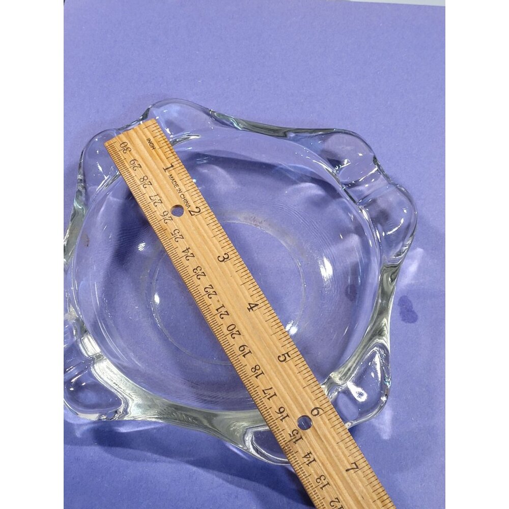 Clear Glass Vintage Ashtray With Scalloped‎ Edge Design Heavy MCM